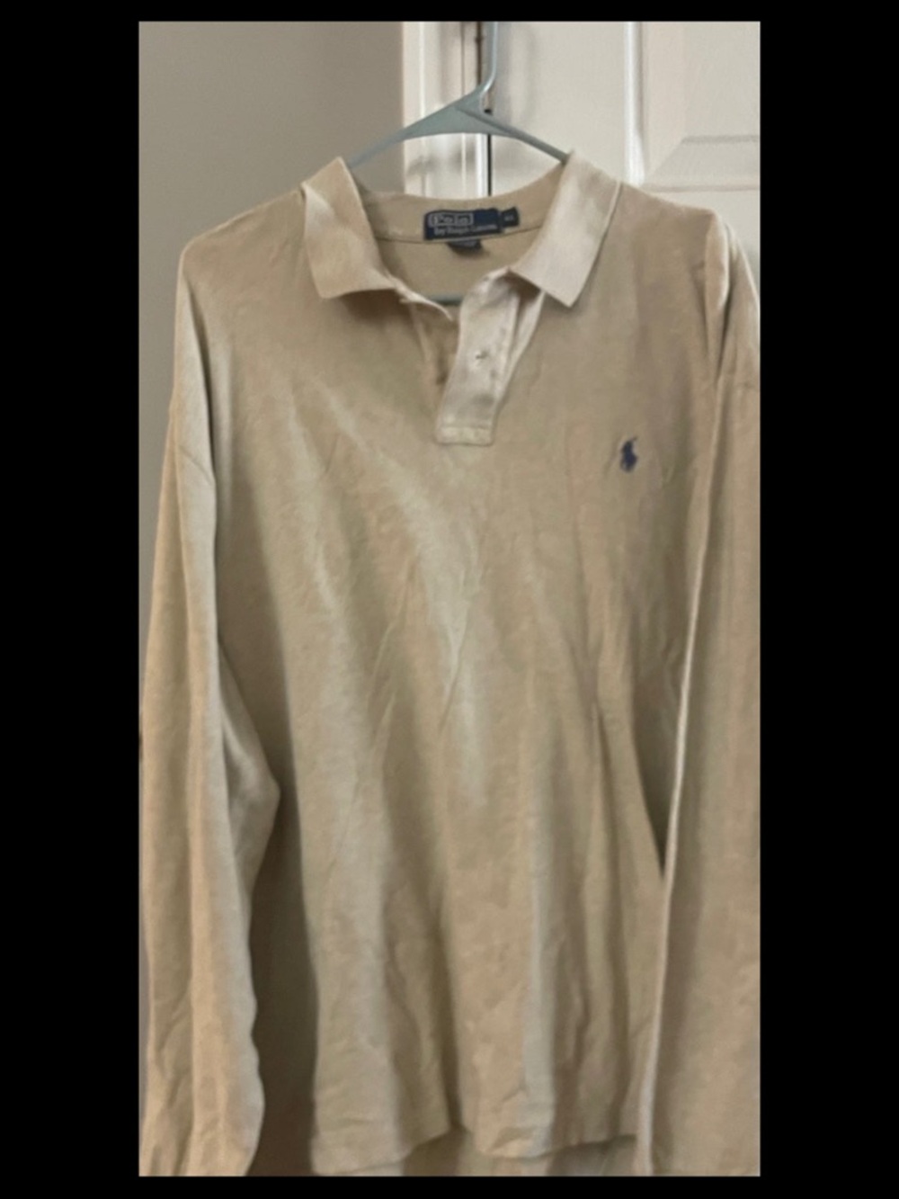 Polo by Ralph Lauren Beige Long-Sleeve Polo Shirt with Navy Pony